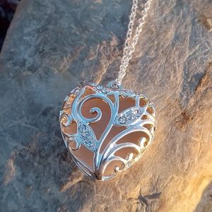 Silverstone Ornate Bubble Heart Necklace 16"